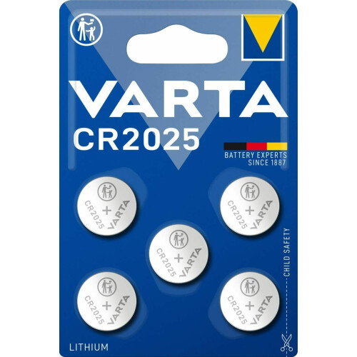 Varta CR2025 3V Lithium-Knopfzellenbatterie 5er-Pack