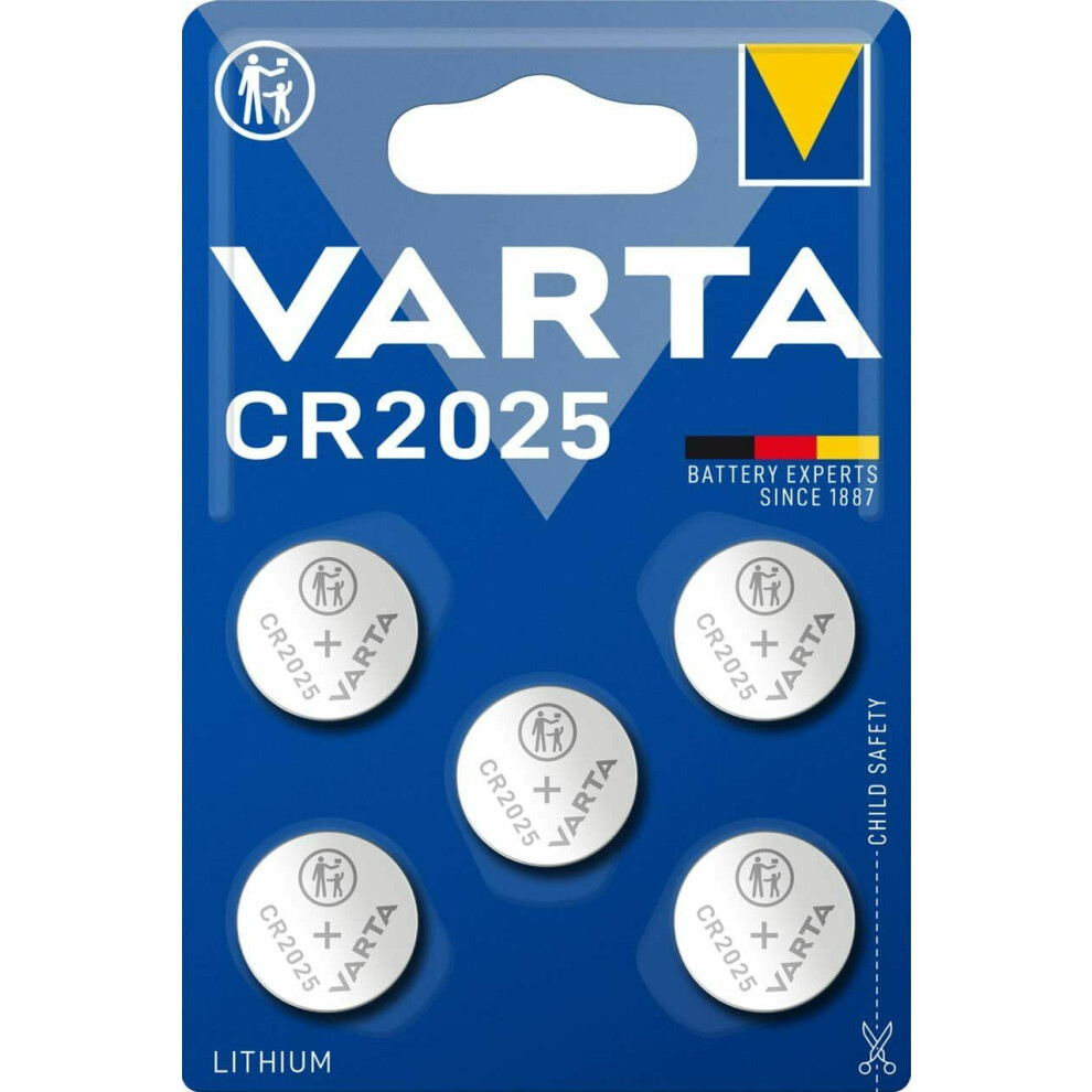 (CR2025) Varta 3v Lithium Coin Cell Batteries (Pack of 5).