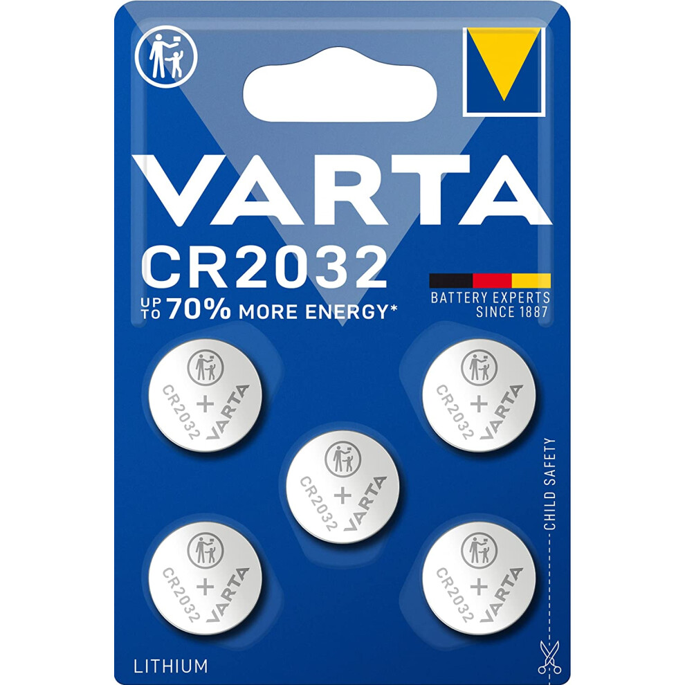 (CR2032) Varta 3v Lithium Coin Cell Batteries (Pack of 5).