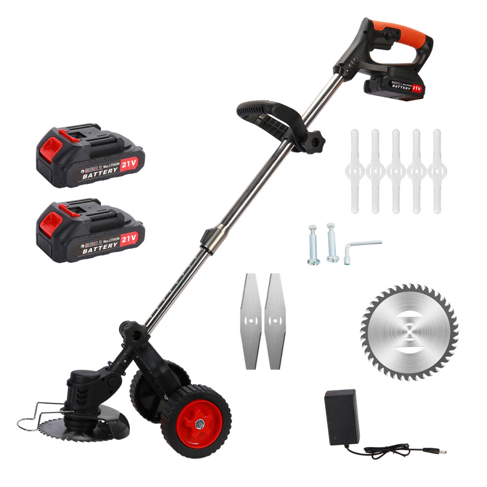650W Electric Lawn Mower, 6 inch 2 Wheel Cordless Grass Trimmer,  2 Wheel Electric Lawn Mower 3 in 1 Cutter, with 21V 2000mAh Rechargeable Batteries