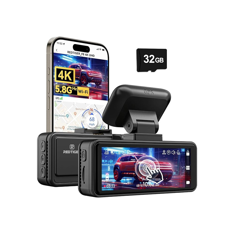 F8 4K Dash Cam Front, 5G Wi-Fi App Control, Touch Screen , 32GB Card, 2160P UHD Car Camera, Night Vision, Built-in GPS, 24H Parking Mode-image-OPC-PGYQCWN-NEW