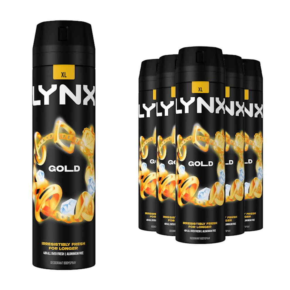 6pk Lynx XL Gold All Day Fresh Body Spray Deodorant - 6 x 200ml
