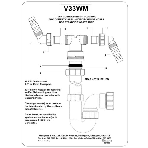 McAlpine McAlpine V33WM Twin Connector - White 1