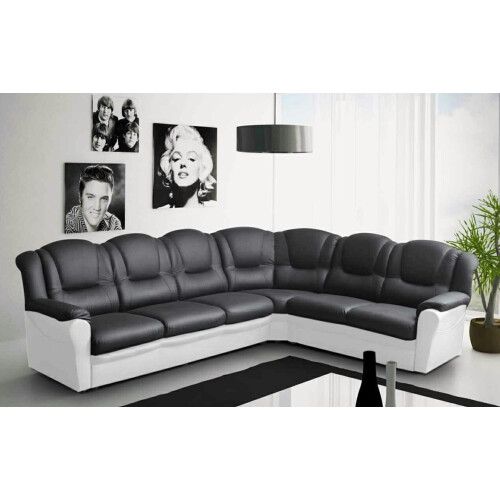 TEXAS CORNER SOFA BLACK AND WHITE FAUX LEATHER SUITE 1