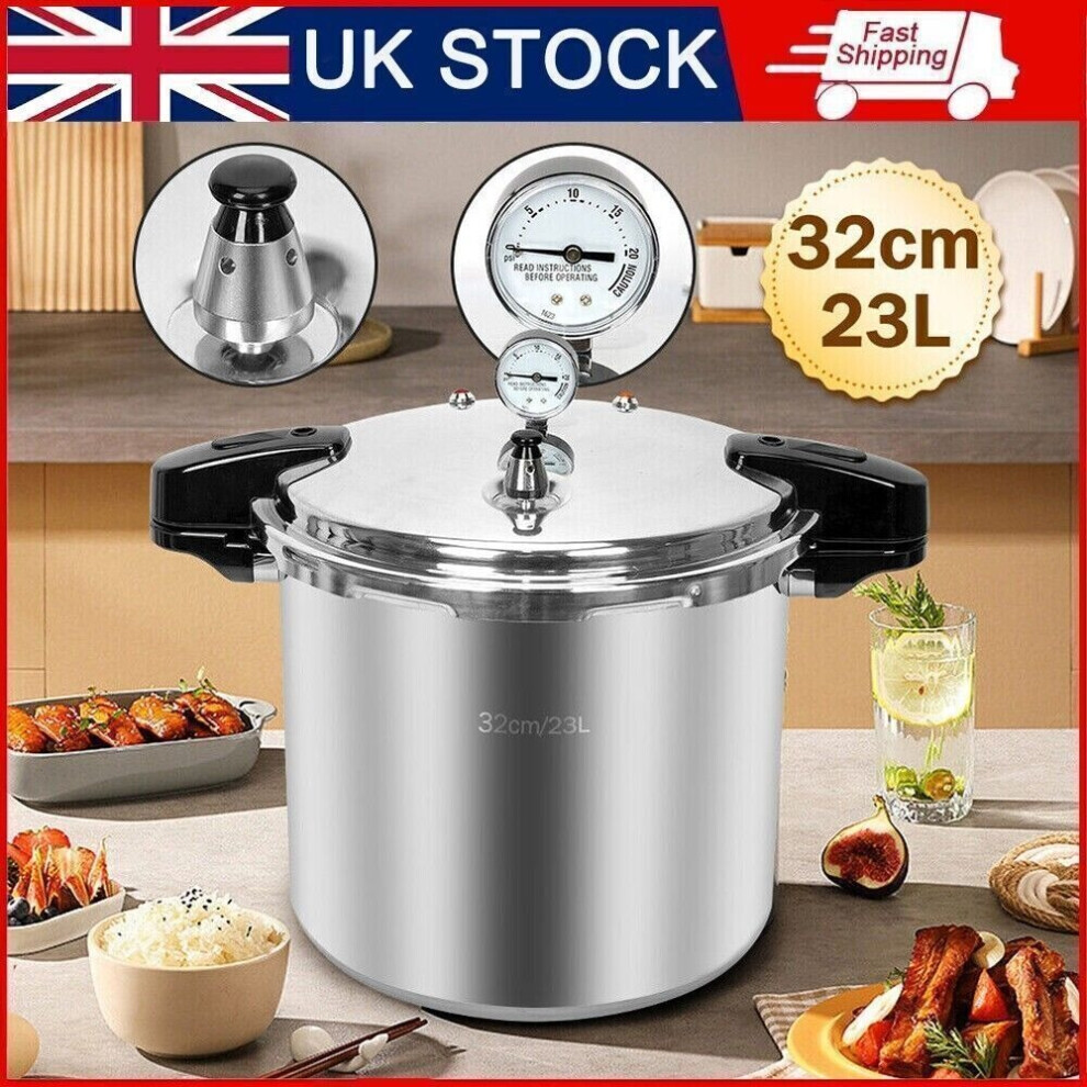 23L Large Pressure Canner Cooker Kitchen Cookware with Gauge Release Valve