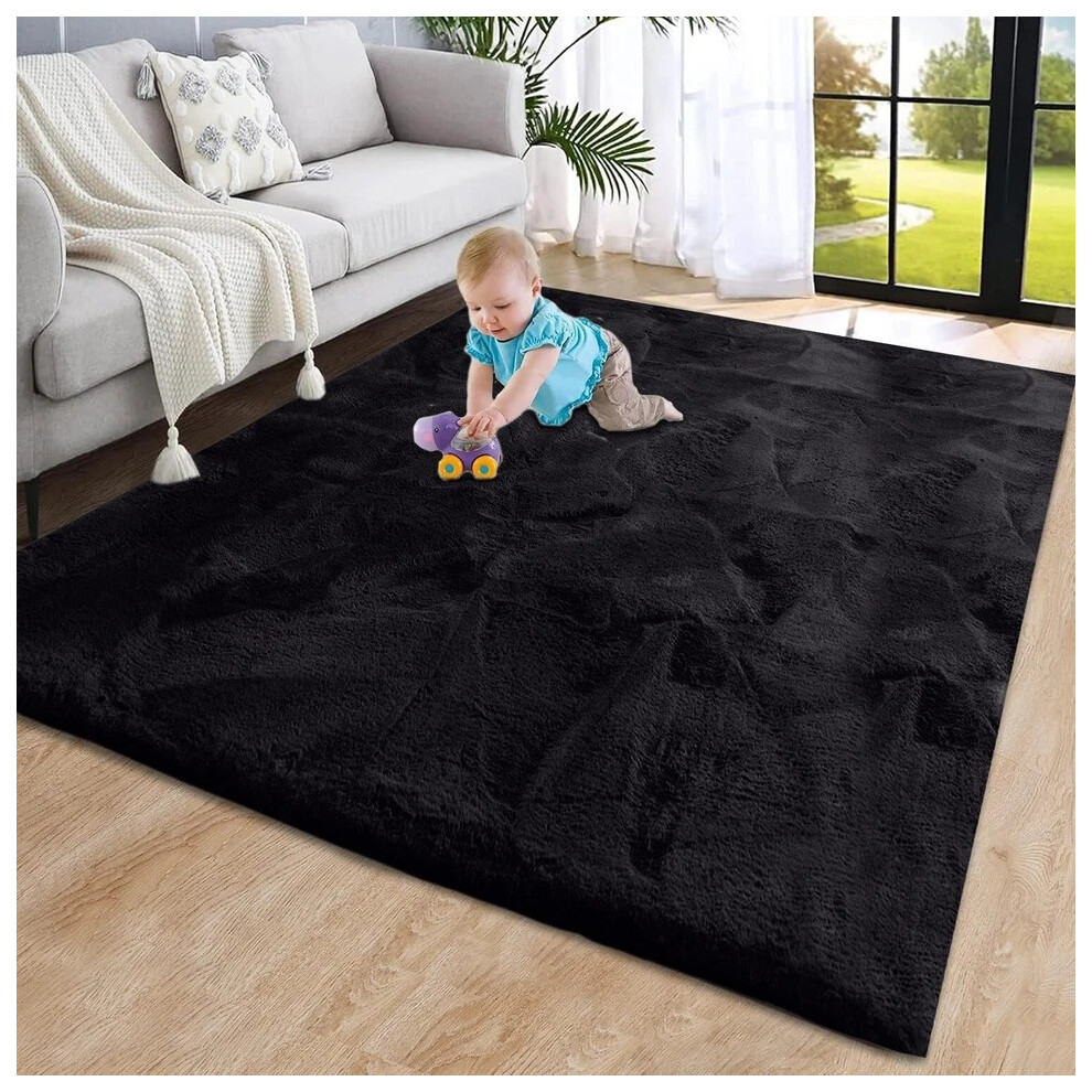 (Black, 200 X 290 cm-Living Room Rug.) Non Slip Soft Rugs Living Room Carpets & Door Mats