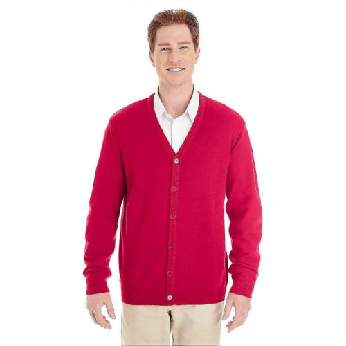 (2XL,Red)Men's V-Neck Button Cardigan Sweater