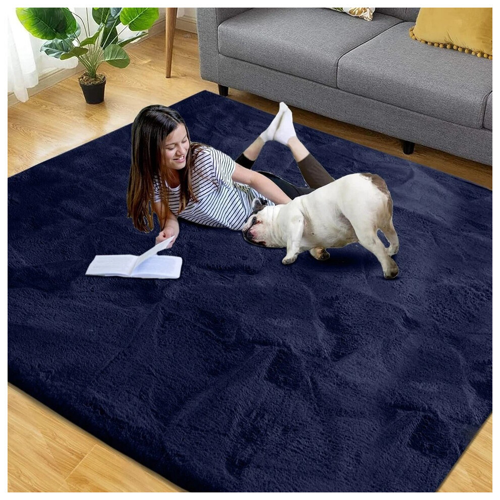 (Navy Blue, 160 X 230cm-Bedroom Rug.) Non Slip Soft Rugs Living Room Carpets & Door Mats