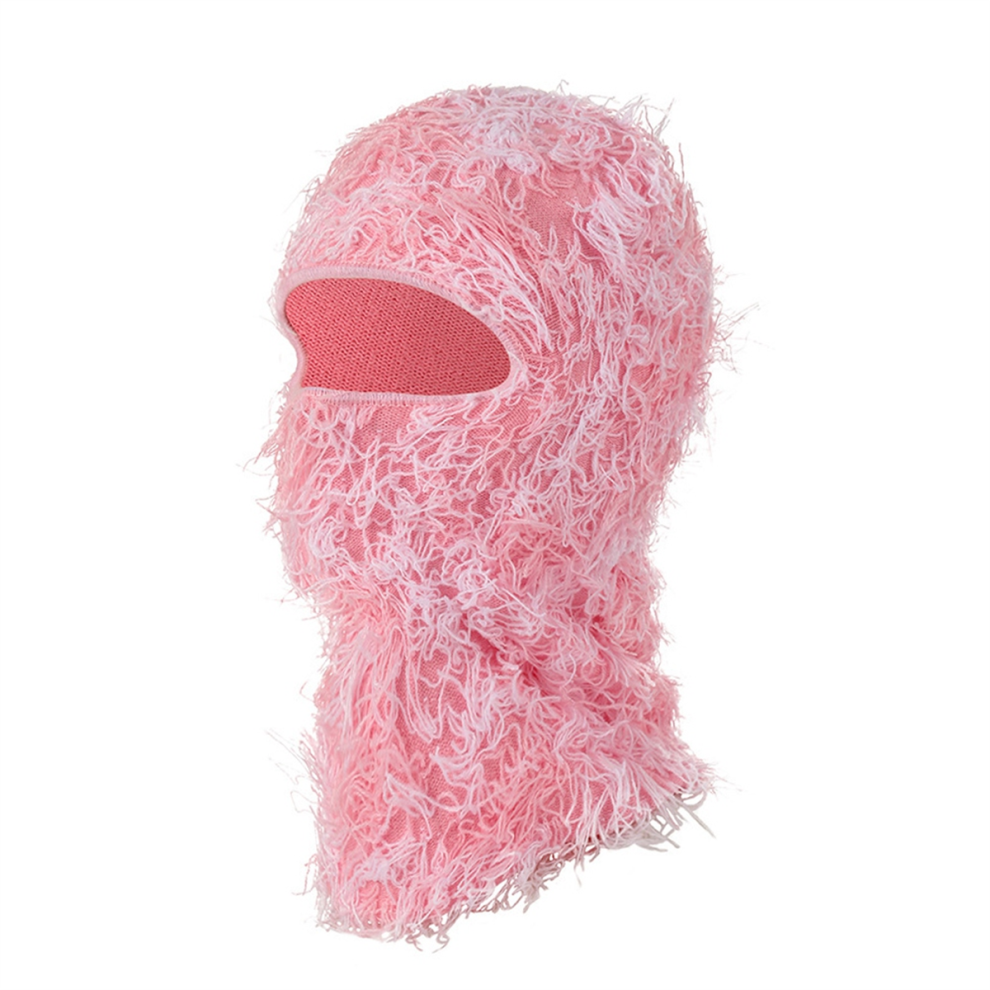 Masque de ski intégral en tricot effet vieilli pour homme et femme, rose