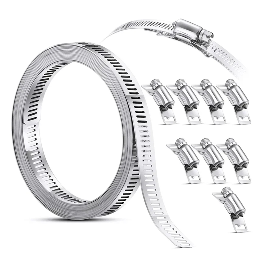 304 Stainless Steel 3.5M Hose Clamp Strap With 8 Fasteners Worm Adjustable Gear Pipe Ducting 4852715934509