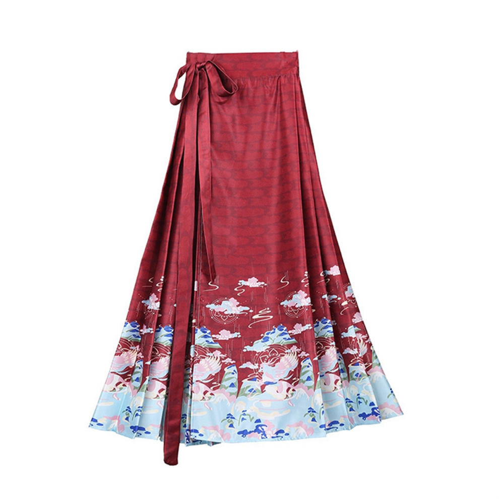 Jupe portefeuille plissée traditionnelle chinoise pour femme, motif tête de cheval, rouge (M)