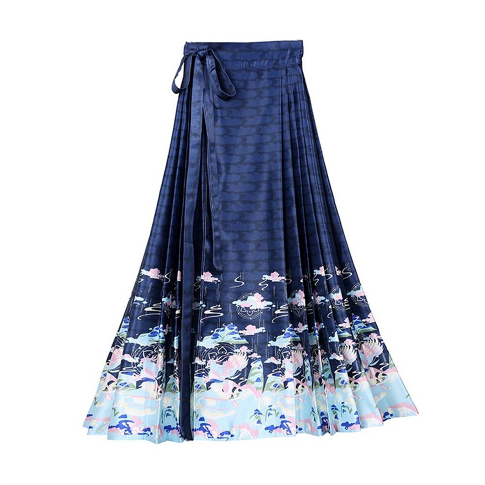 Jupe portefeuille plissée traditionnelle chinoise pour femme, motif tête de cheval, bleu (M)