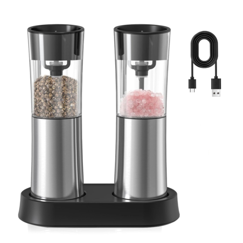Moulin à Sel Et Poivre électrique Avec Lumière LED - Lot De 2 - Acier Inoxydable - Réglable - Facile à Utiliser
