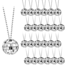 36 Pcs Mirror Disco Ball Costume Necklaces 70s Party 1.18 Inch Silver