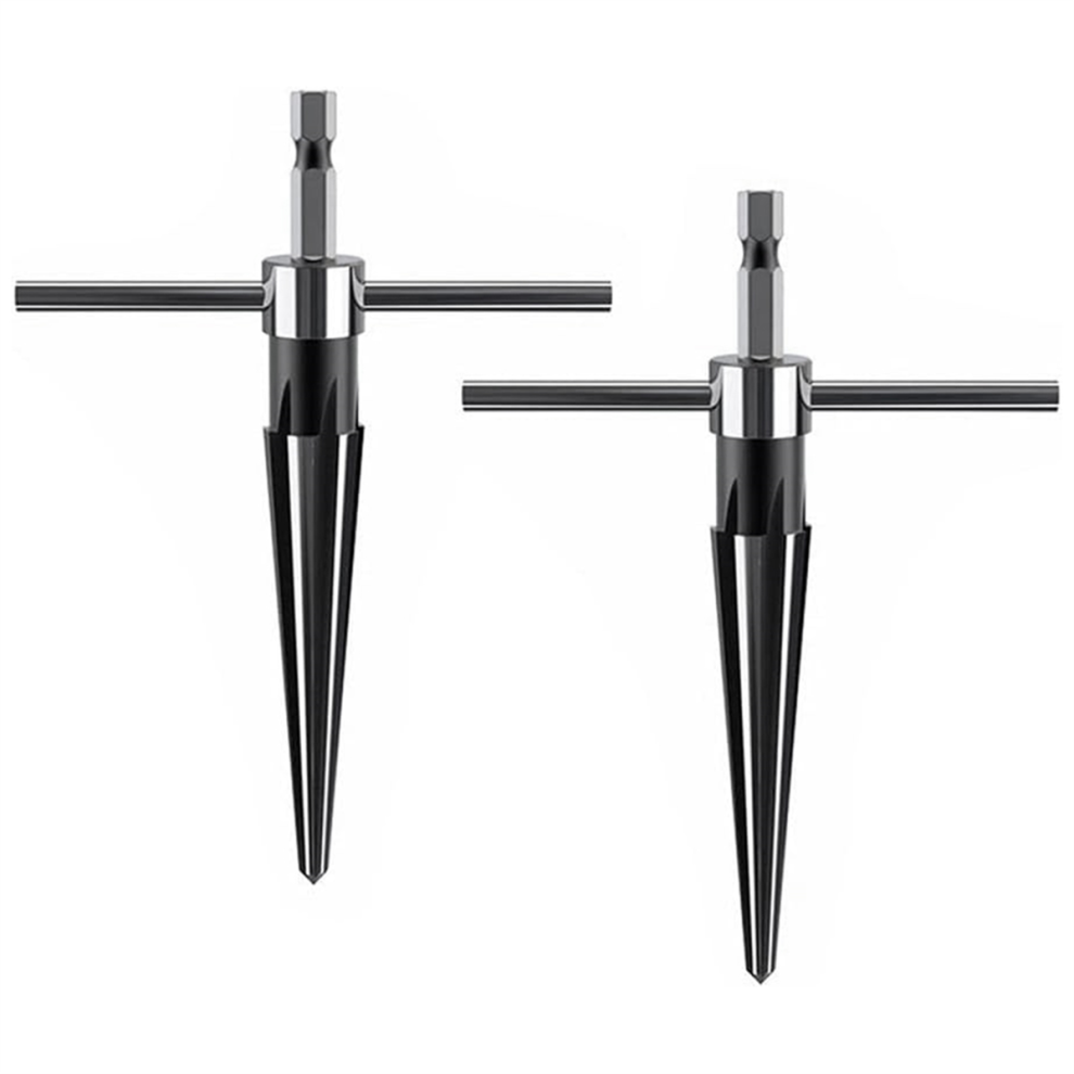 2 StüCke T-Griff Kegelreibahle, 6 Geriffelte Fase Reiben Gitarrenstegstiftloch Kegelreibahlen Werkzeug Sechseckig-image