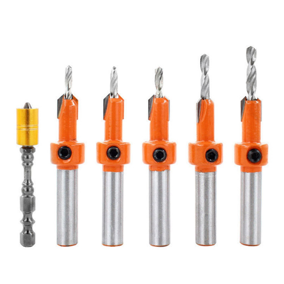 6Pc Woodworking Countersink Drill Taper Hole Opener Set Hexagon Screw Hardware Tools Drill. 4852715955283