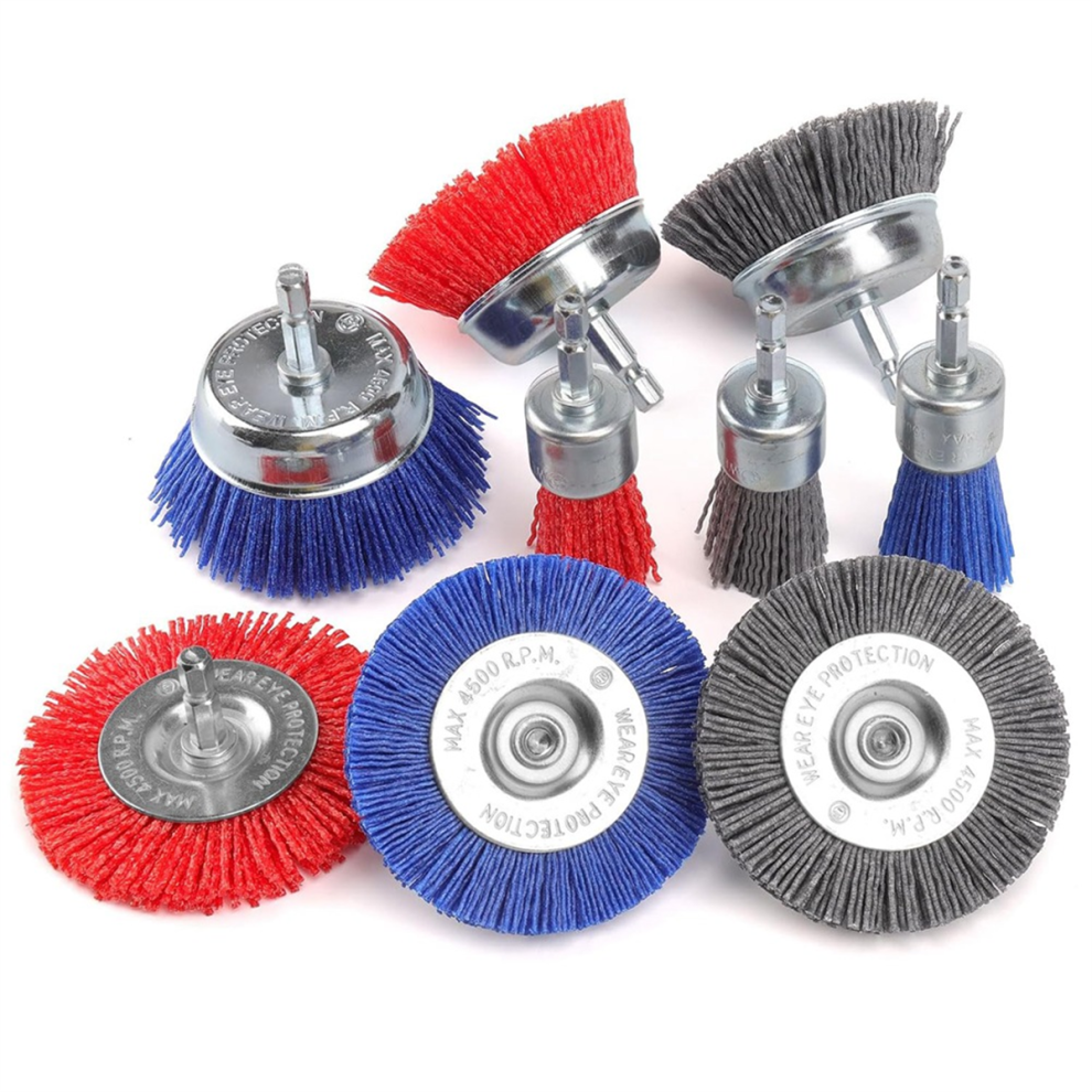 9 Pack Nylon Filament Abrasive Brush Set Brushes With 1/4 Inch Hex Shank For Rust Removal And Cleaning 4852715958079