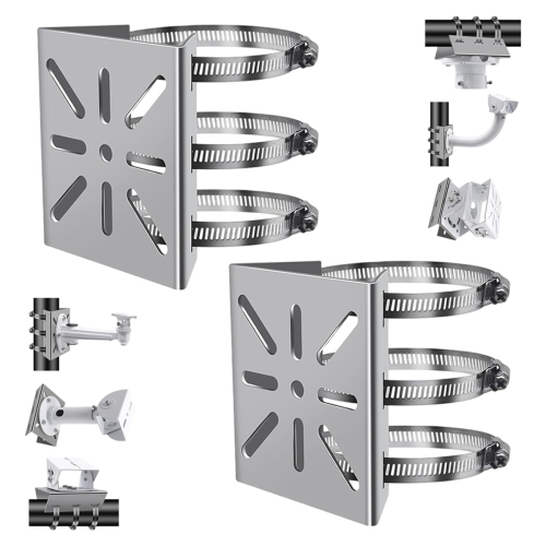 2Pcs Universal Wall Mounting Bracket with 6 Loops, Stainless Steel Vertical Pole Mount Adapter for CCTV Security Camera 2