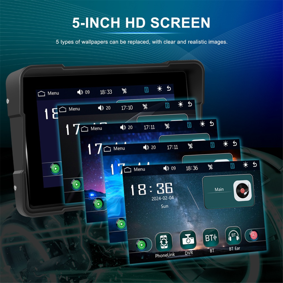 5 Zoll Motorrad Wireless Carplay Android Auto Tragbarer Smart Player Wasserdichter Display Dvr, Ohne Kamera-image