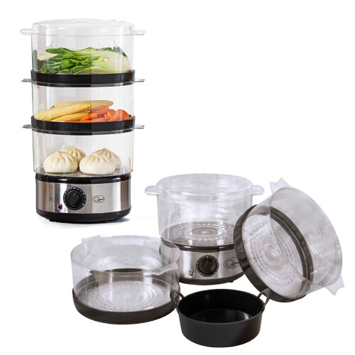 Quest Quest 35220 3 Tier Electric Food Steamer / 7.2L / 3 Stackable Cooking Baskets & Rice Bowl / 60 Minute Timer Function