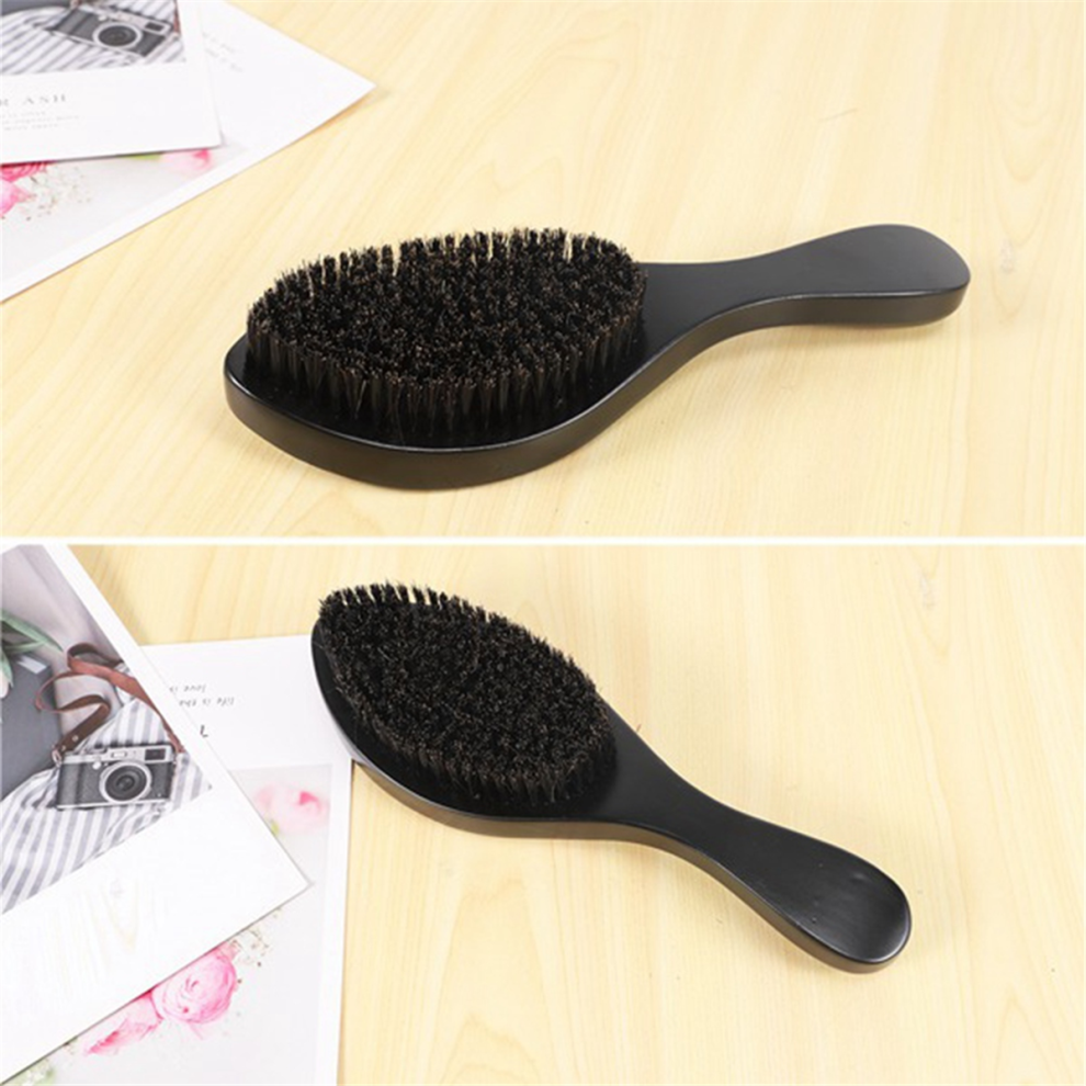 Torribaly Unisex Black 1Pcs Long Curved Beard Comb Bristle Brush Beech Wood Men's Styling For Hair Care