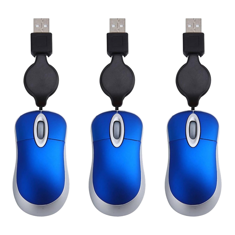 3Pcs Wired Mouse Retractable Corded Mini Usb Optical For Computer Laptop Pc 4852715974154
