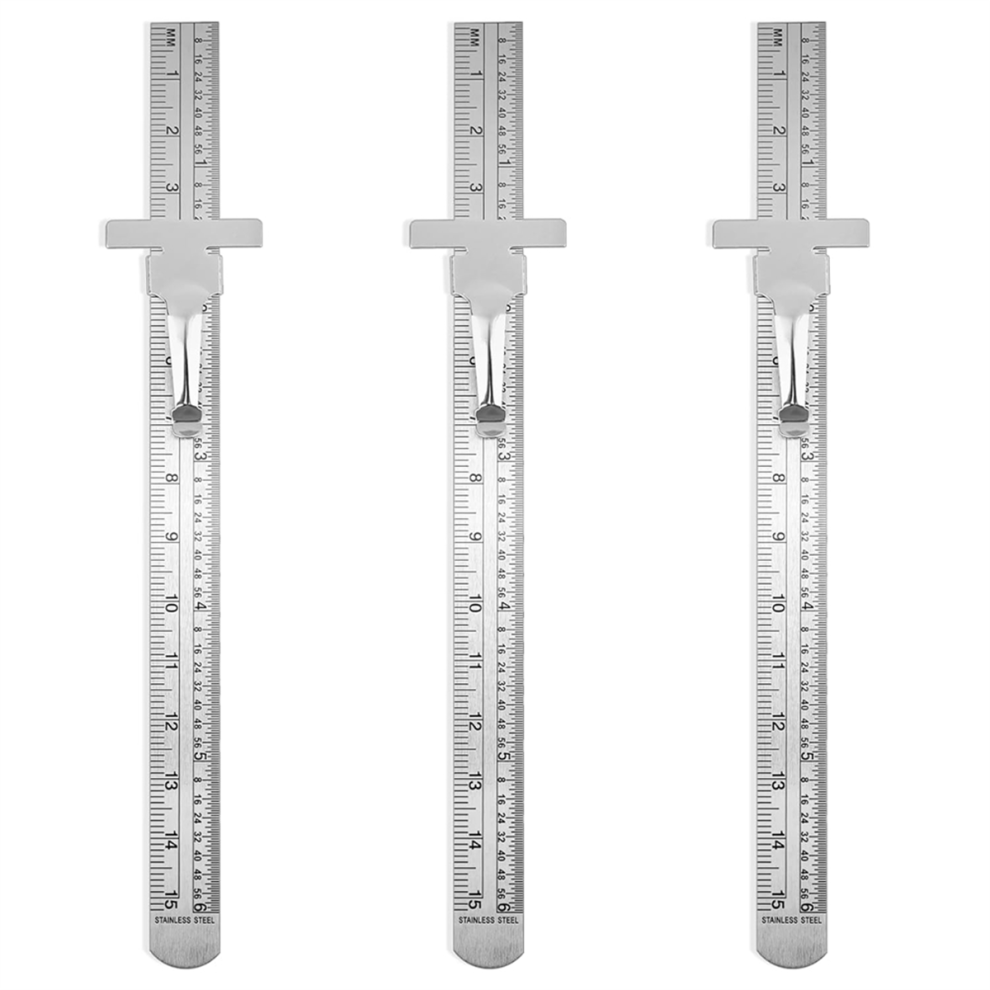 3-Pack Stainless Steel Ruler 15Cm Metal Metric Set, Machinist's Precision Millimeter Ruler, Measuring Tools 4852715972655