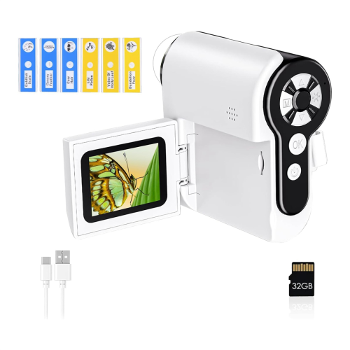 ASPOVEN 2 en 1 Microscope et Télescope Numérique pour Enfant, Microscope de Poche Portable 1000x avec Écran HD 2,0 Pouces, Fonction Photo et Télescope, Idéal comme Cadeau d'anniversaire (Bleu