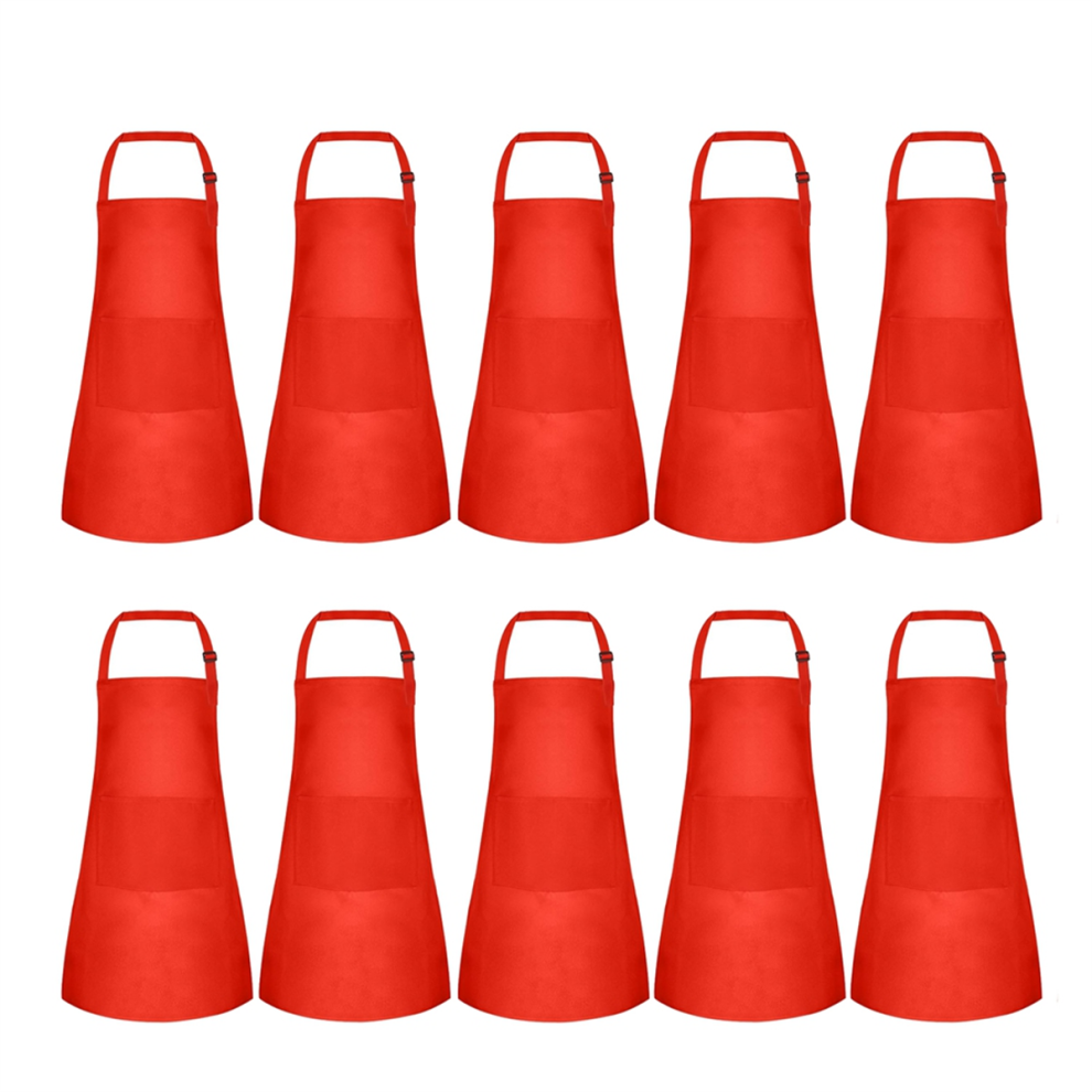 10Er-Pack KinderschüRzen, Verstellbar, FüR Kinder, Mit 2 Taschen, Koch-Malerei, Zum Kochen, Backen, Rot-image