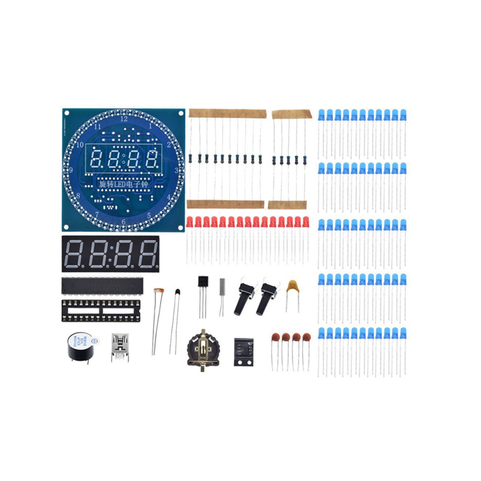 Electronic Digital Clock Kit C51 Microcontroller Learning Board Ds1302 Rotating Led Display Module Diy Production Parts Torribaly