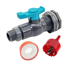 Regenfass-Zapfhahn-Set mit Lochsäge, inklusive PVC-Schottverschraubung, Kugelhahn, Gewindedichtungsband und Garten-3/4-Zoll-Stecker