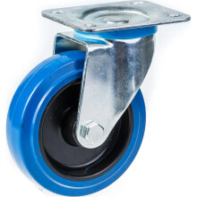 Rueda giratoria de 100 mm con goma elástica azul sobre rueda central de nailon