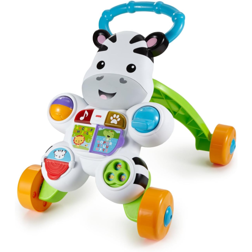 Fisher-Price Learn With Me Zebra Walker | First Steps Baby Walker Push Along Toy with Lights, Music, Baby Girl and Baby