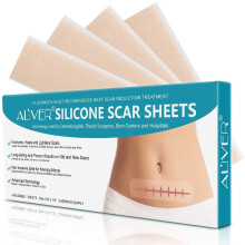 Aliver Silicone Scar Removal Sheets, Soft Adhesive Fabric Strips for C-Section & Surgical Scars, Reusable & Breathable, 4-Pack