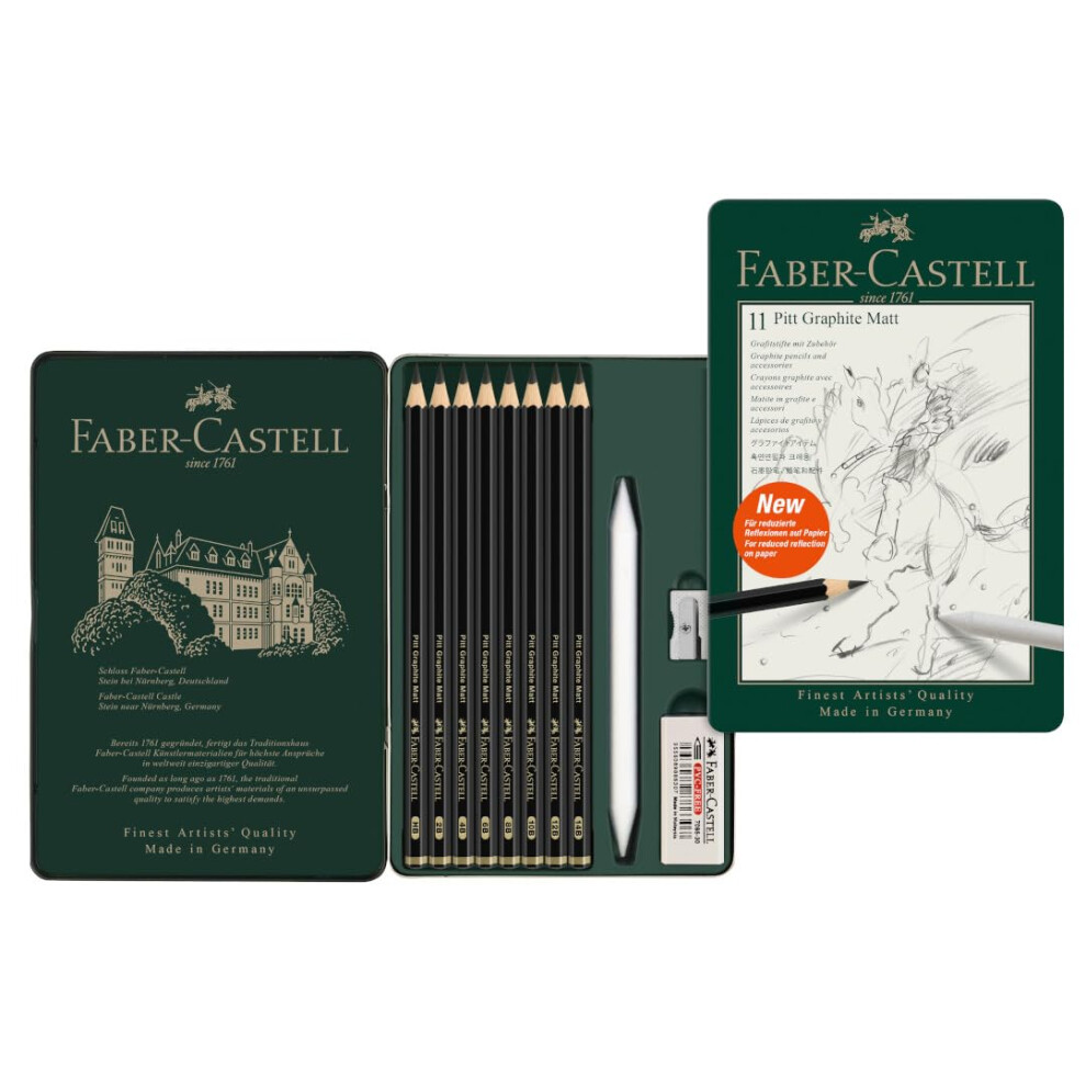 Faber-Castell Art & Graphic Pitt Graphite Matt Pencil, Matt Graphite, Tin Of 11, For Art, Craft, Drawing, Sketching, Home, School, University,