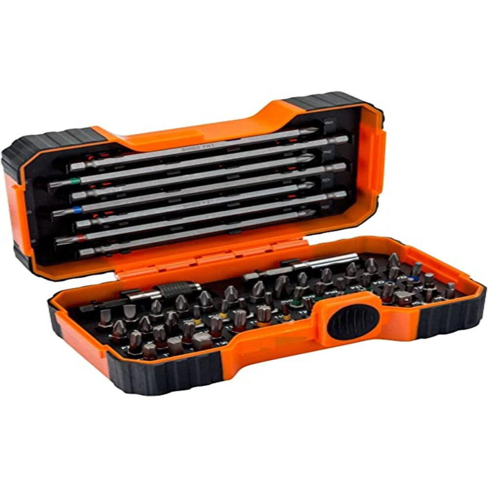 Bahco 59/S54BC 54 Pcs Bit Set For Slotted, Phillips, Pozidriv, Hexagonal, Robertson and coloured TORX,TORX Tamper, Head Screws