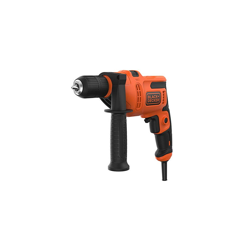 BLACK+DECKER 500W Electric Hammer Drill, Powerful 0-32,300 BPM for Masonry and Concrete, Compact Design with Side Handle, BEH200-GB