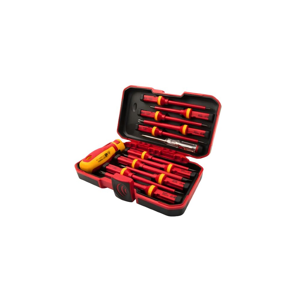Tolsen 13Pcs Vde Insulated Electricians Screwdriver Set With Rubber Handle In Hard Case | Interchangeable | Magnetic Tips | 1000V | Ideal For 5051219930478