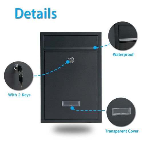 Post Boxes Wall Mounted Waterproof Steel Mail Box with 2 Keys Lockable 2
