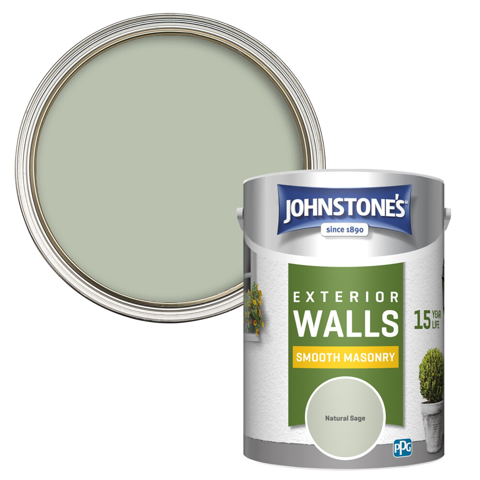 Johnstone?s ? Exterior Smooth Masonry Paint ? Natural Sage ? Up to 15 Years Protection ? Weather & Dirt Resistant ? 60m? Coverage Per Tin - Dry in 1-2