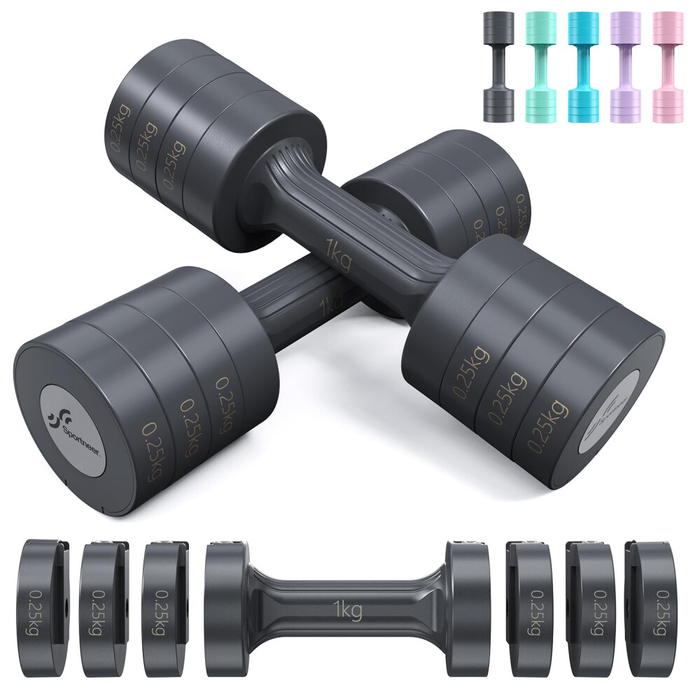 Sportneer Dumbbells Set Women: Each 1kg/1.5kg/2kg/2.5kg, 4-in-1 Weights Dumbbells Set, Weights for Women, Adjustable Dumbbell Pair for Home Gym