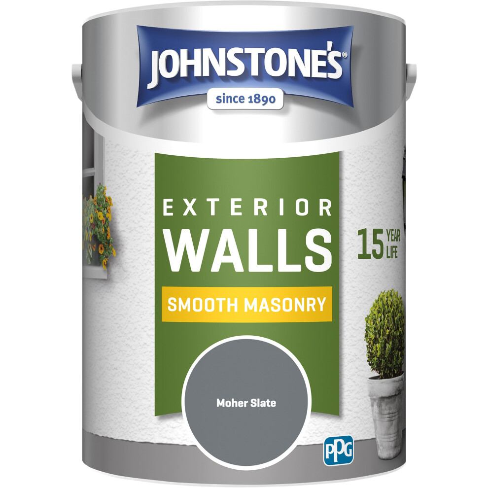 Johnstone?s ? Exterior Smooth Masonry Paint ? Moher Slate ? Up to 15 Years Protection ? Weather & Dirt Resistant ? 60m? Coverage Per Tin - Dry in 1-2