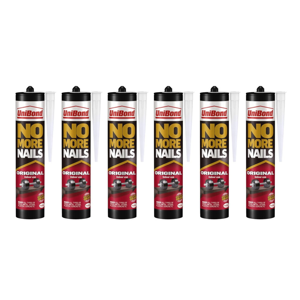 UniBond No More Nails Original, Heavy-Duty Mounting Adhesive, No Nails Strong Glue for Wood, Ceramic, Metal etc, White Instant Grab Adhesive, Pack of