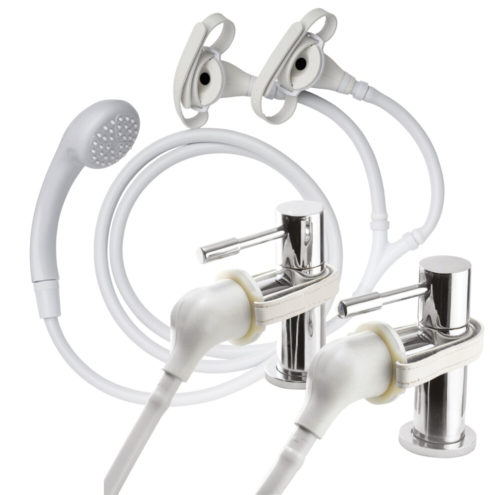Croydex Secura Shower Head and Hose - Easy Install Push On Shower Attachment for Bath Taps with 1750mm Hose Length, Straps to Secure, Rub Clean