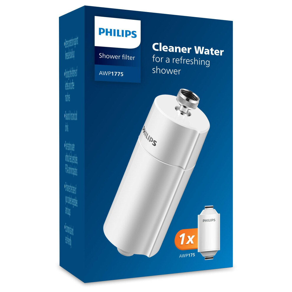 Philips Water in-Line Shower Filter and 1 Replacement Cartridge, 50 000 L Filtration Capacity, White, Reduces Chlorine by up to 99%, Easy to Install,