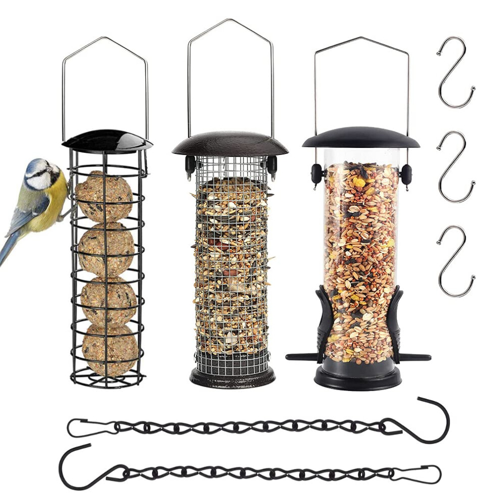 Bird Feeders Hanging,Wild Birds Feeders Mesh Feeding Stations with Steel Hooks Hangers, Metal Bird Feeder for Garden, Hanging bird feeder set + BONUS