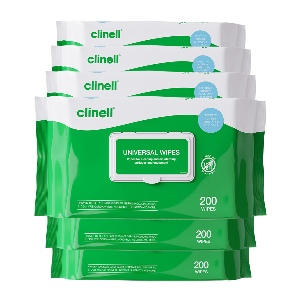 Clinell Universal Cleaning and Disinfectant Wipes for Surfaces - Pack of 6 - 200 Wipes per Pack (1200 Wipes) - Multi Purpose Wipes, Kills 99.99% of