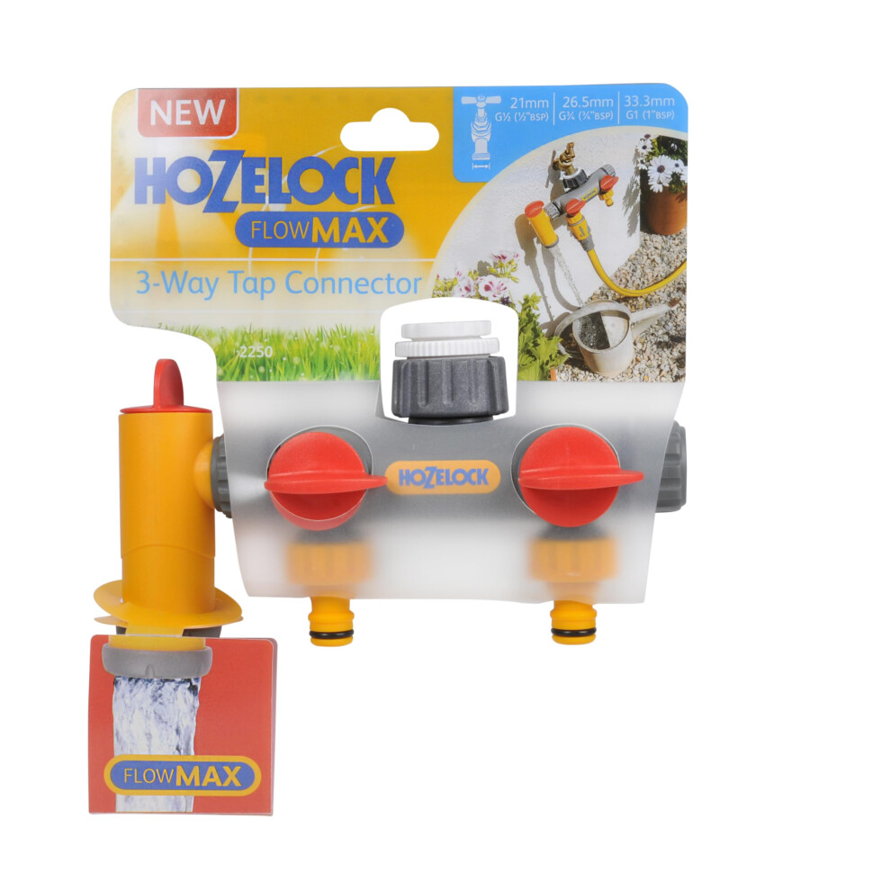 HOZELOCK - Multi-Tap Connector 2-Way : Ideal for Creating 2 Circuits on a Single Tap, With Independent Flow Valve for Each Outlet [2252 0000]