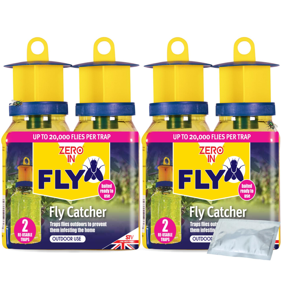 Zero In Outdoor Fly Trap - Ready-Baited Outdoor Fly Catcher, Multi Pack X2 - Non-Toxic, Insect Trap to Attract & Trap Bugs - Suitable for Garden &