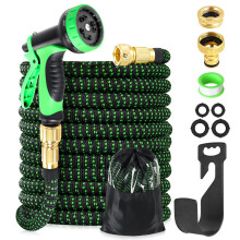 Expandable Garden Hose Pipe 100ft 30m, Upgraded Expanding Water Hose with 10 Pattern Spray Nozzle, 3/4" 1/2" Hose Connectors, Magic Flexible Hose